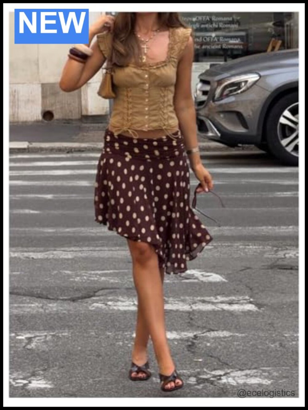 Polka Dots Low Rise Ruched Asymmetrical Ruffle Short Skirt - Picture 5 of 5